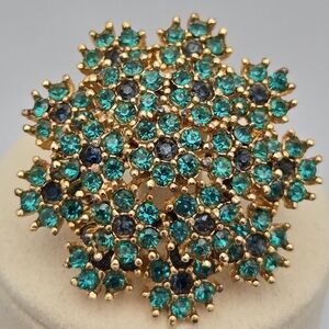 Sphinx Aquamarine Crystal Vintage Pin Gold-Plated Brooch Estate Sale Rare